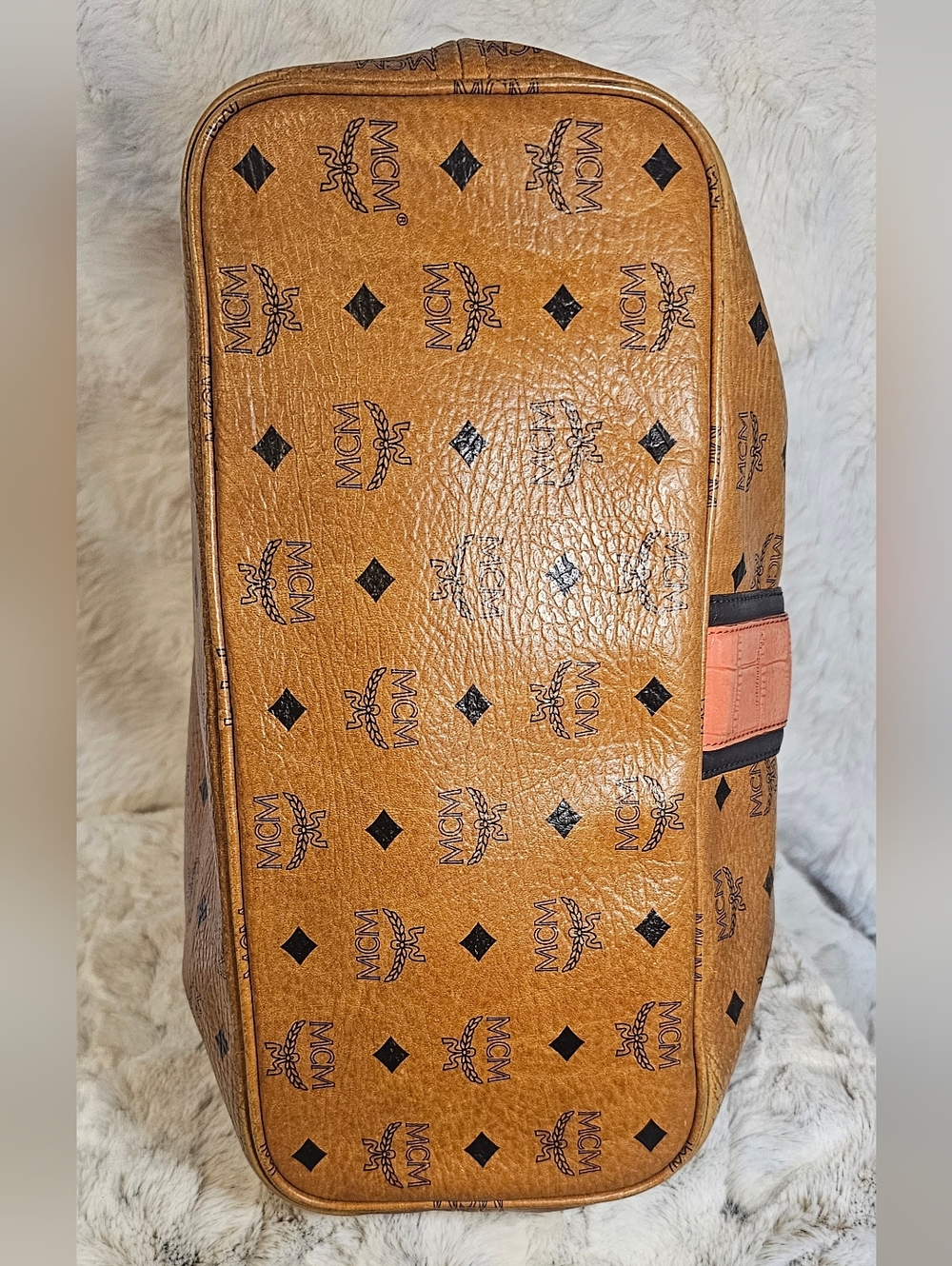 MCM Cognac Monogram Tote with Pink Center Stripe - Picture 9 of 16